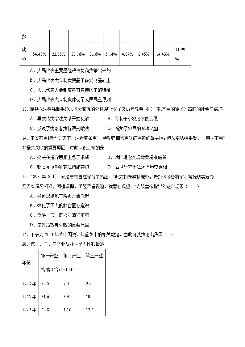 贵州省凯里市第一中学2025-2026学年高二上学期9月检测历史试卷（含答案）第3页