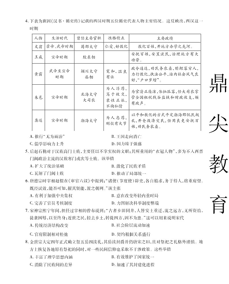 安徽省名校联考2025-2026学年高三上学期10月月考历史试卷第2页
