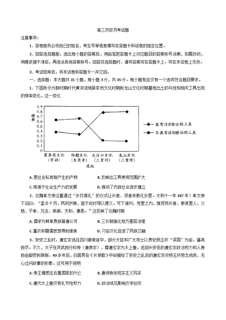 山东省烟台市栖霞市部分学校2025-2026学年高三上学期10月月考历史试题（含答案）第1页