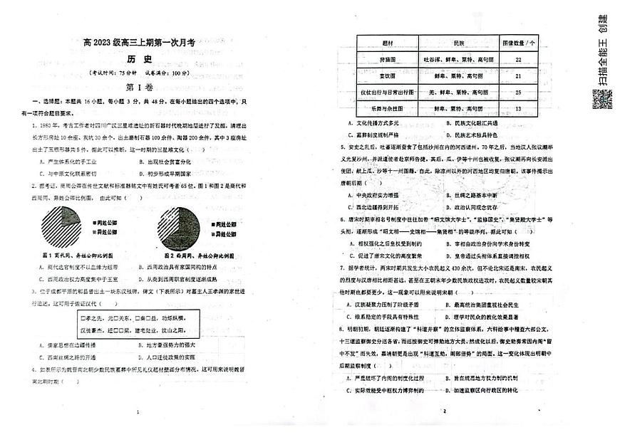 四川省广安中学2025-2026学年高三上学期10月月考历史试题第1页