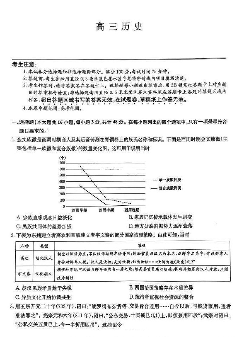 九师联盟2025届高三上学期1月质量检测-历史试卷（含答案）第1页