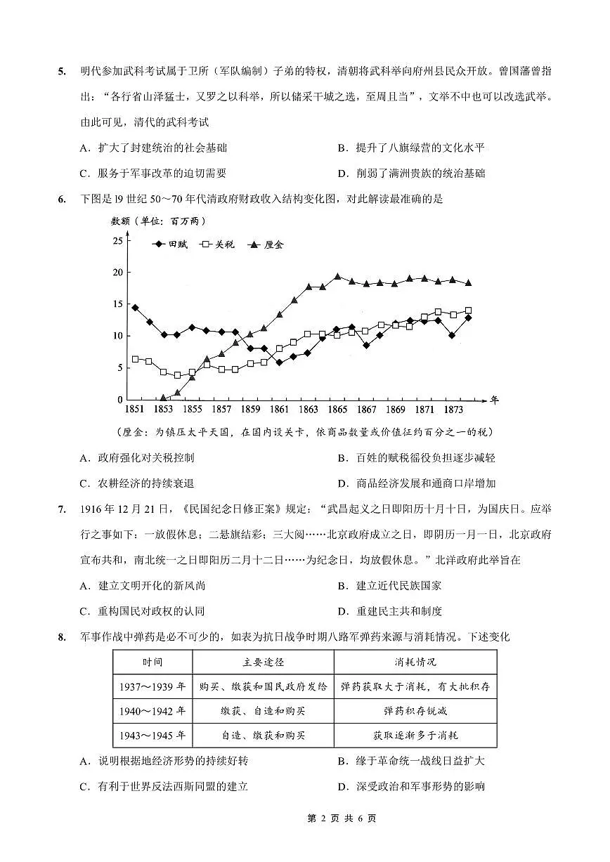 重庆外国语学校高2026届高三（上）10月月考（三）历史第2页