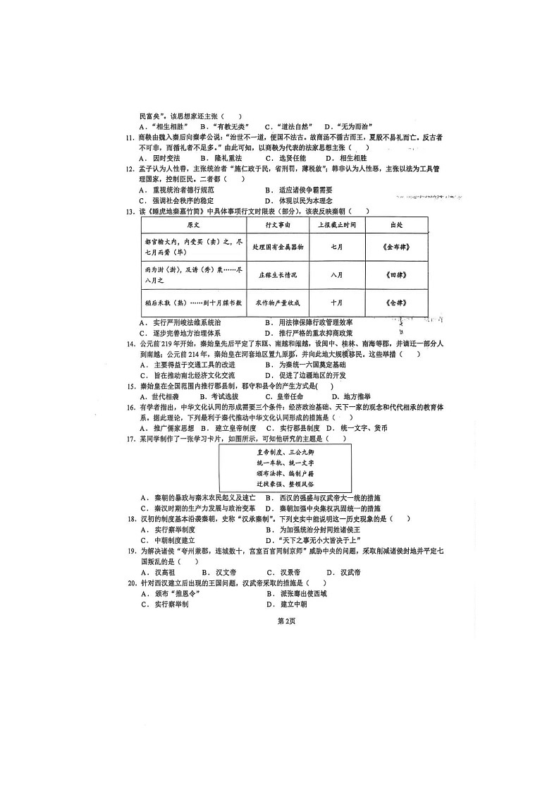 新疆维吾尔自治区喀什地区疏附县第二中学2025-2026学年高一上学期10月月考历史试题第2页