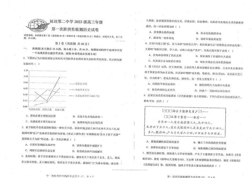 吉林省延边朝鲜族自治州延吉市延边第二中学2025-2026学年高三上学期10月月考历史试题第1页