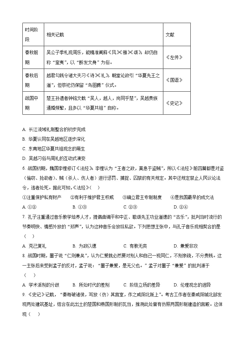 湖北省十堰市郧阳中学2025-2026学年高一上学期9月月考历史试题 Word版无答案第2页