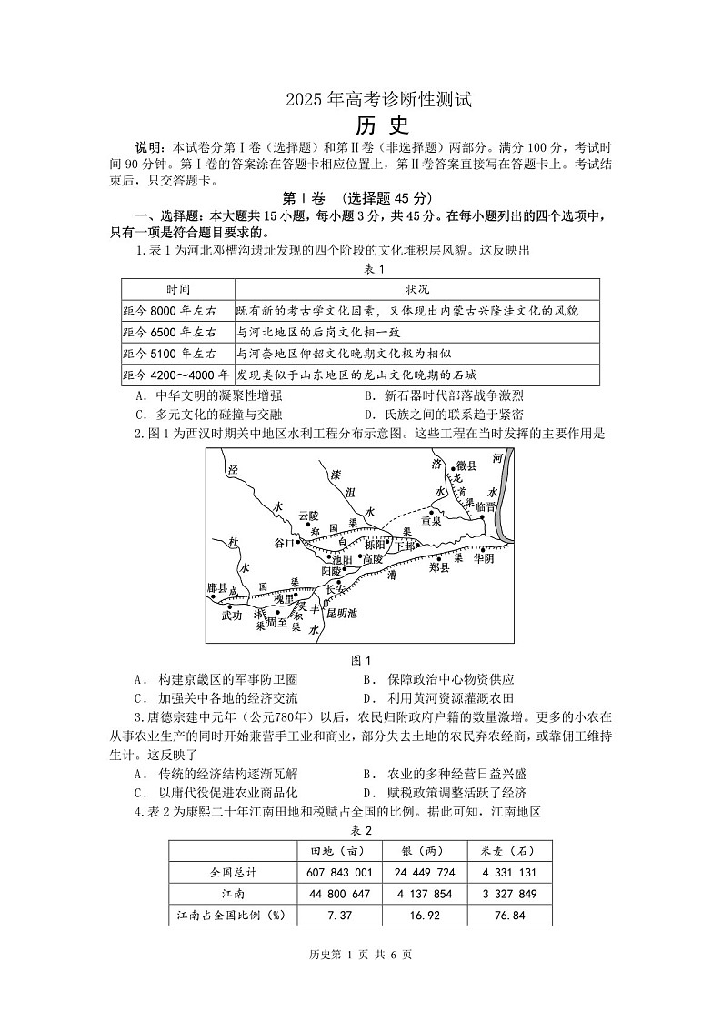 山东省烟台&德州市2025届高三下学期第一次模拟-历史试题（含答案）第1页