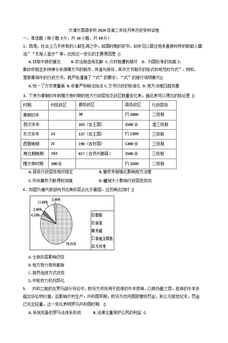 江西省赣州市文清外国语学校2025-2026学年高二上学期10月月考历史试卷（含答案）第1页