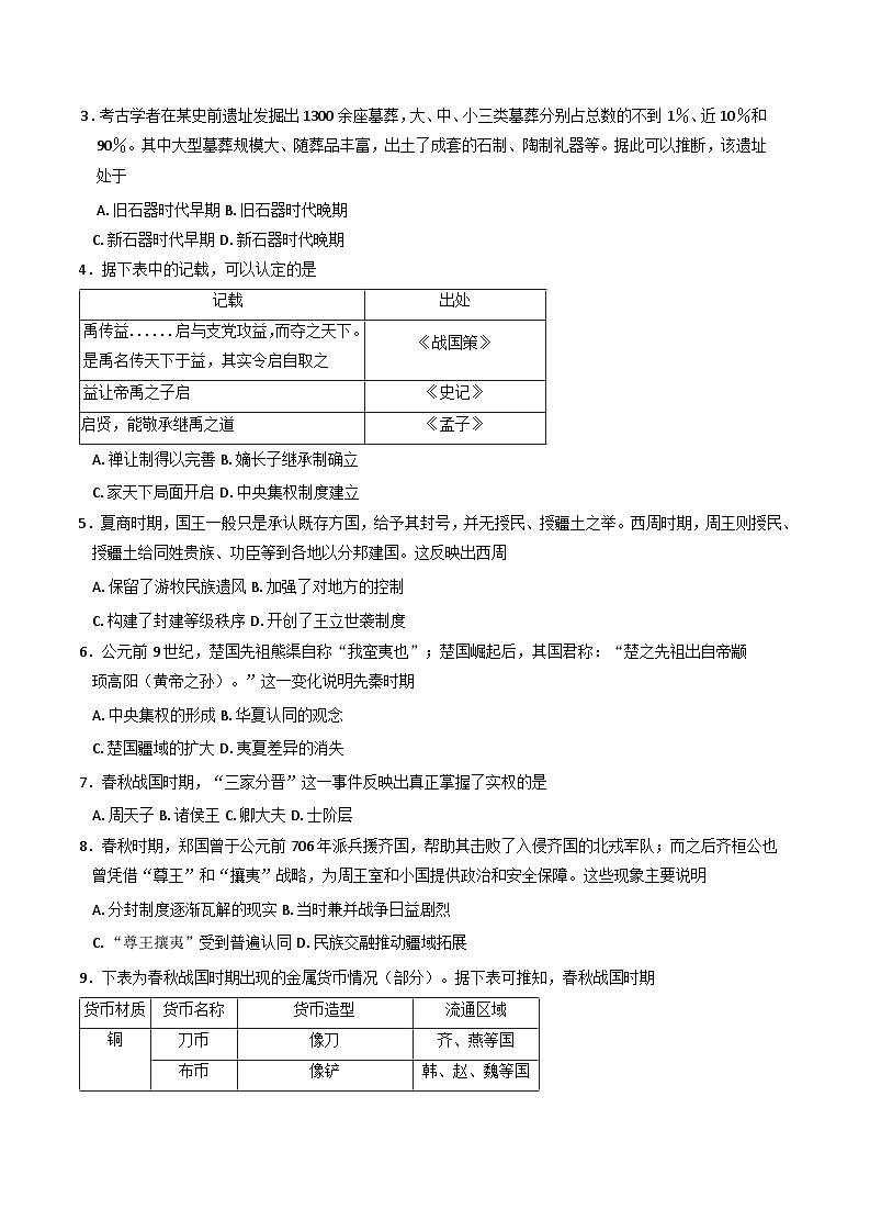 2025-2026学年度湖南省长沙市第一中学高一上学期10月月考历史试题（含答案）第2页
