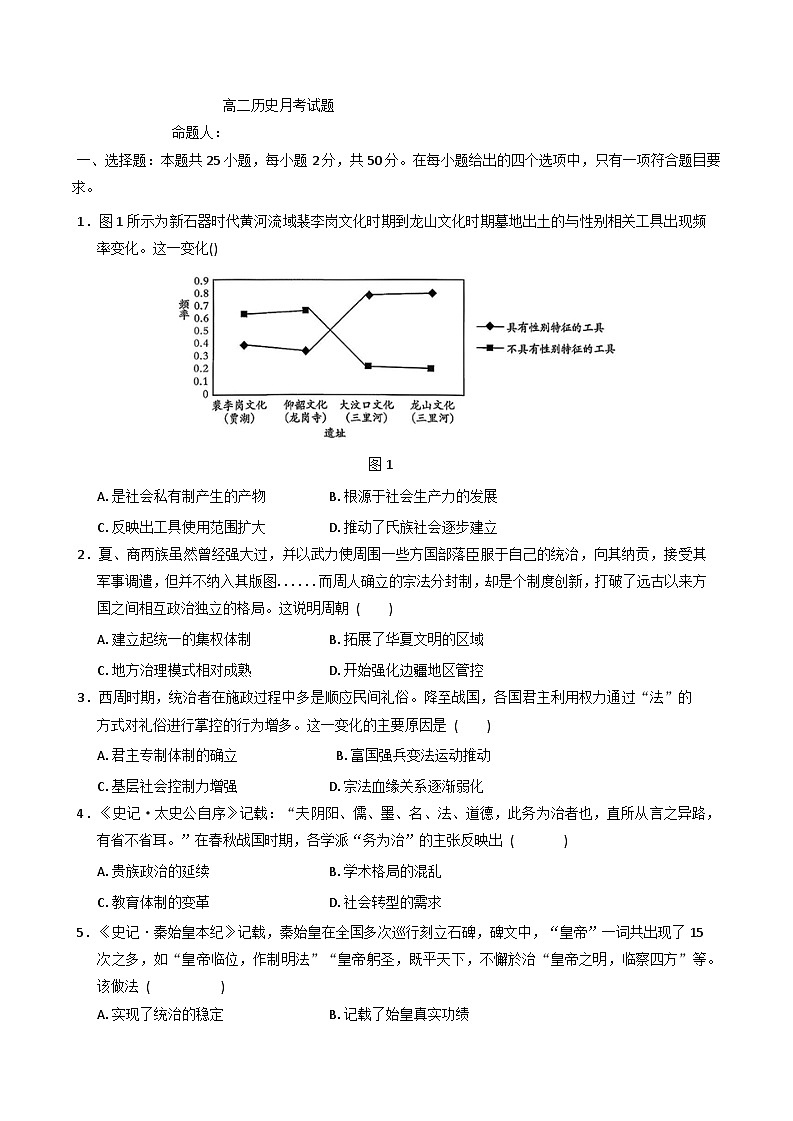 2025-2026学年度江西省南昌市第二中学高二上学期第一次月考历史试题（含答案）第1页