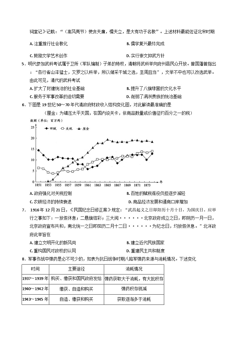 2026届重庆实验外国语学校高三上学期10月月考历史试题（含解析）第2页