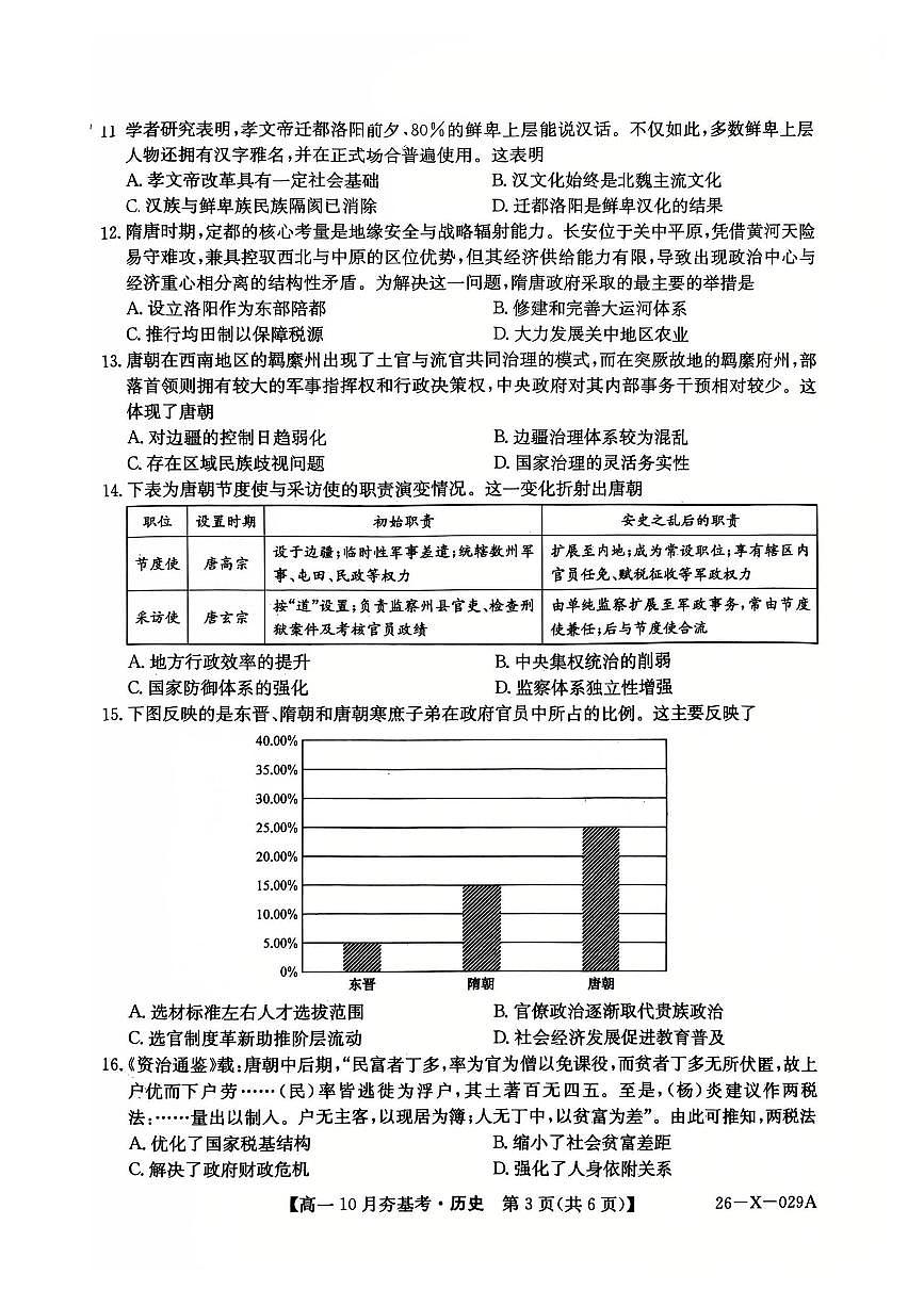 山西省卓越联盟2025-2026学年高一上学期10月考试历史试卷第3页