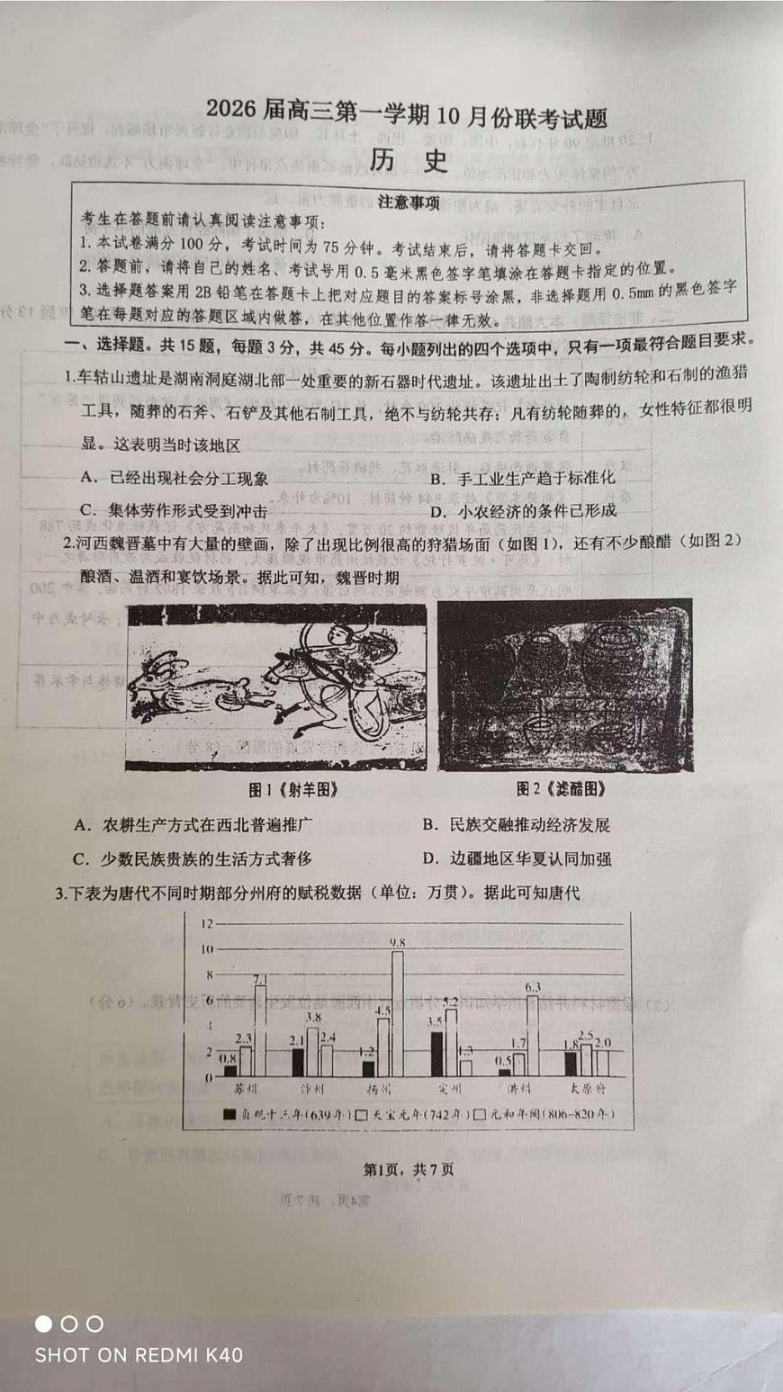江苏省如东高级中学、宿迁市沭阳如东中学2025-2026学年高三上学期10月联考历史试题（月考）第1页