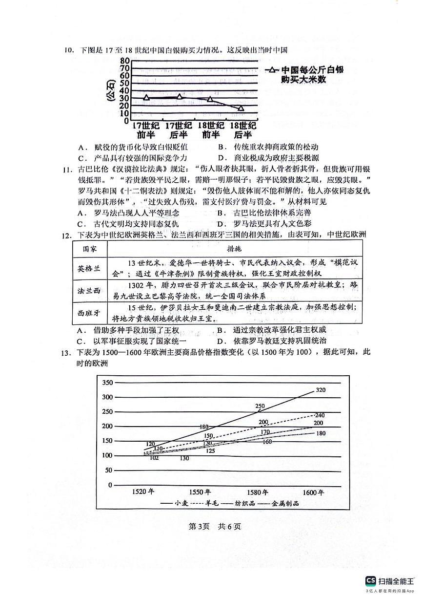 四川省绵阳南山中学2025-2026学年高三上学期10月月考（一诊热身考试）历史试题第3页