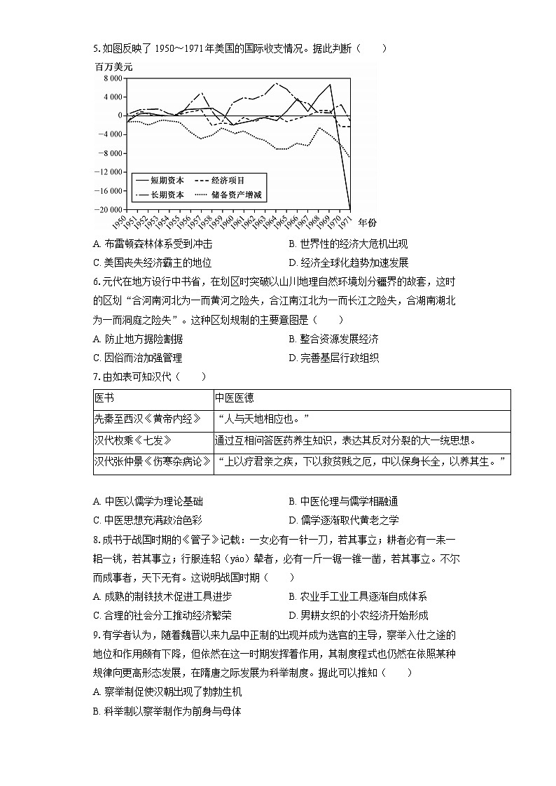 长沙大学附属中学高三10月月考历史-学生用卷第2页