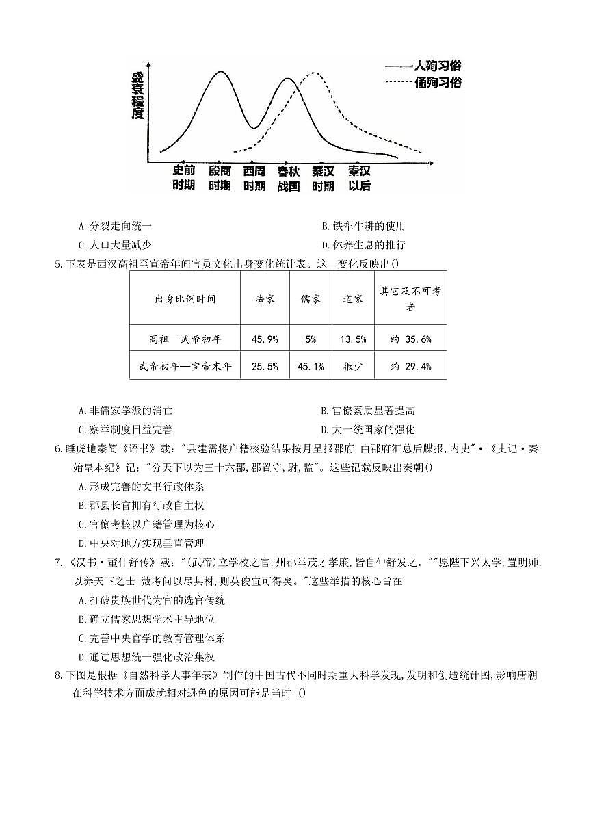 重庆市名校联盟2026届高三上学期10月第一次联合考试历史试题+答案第2页