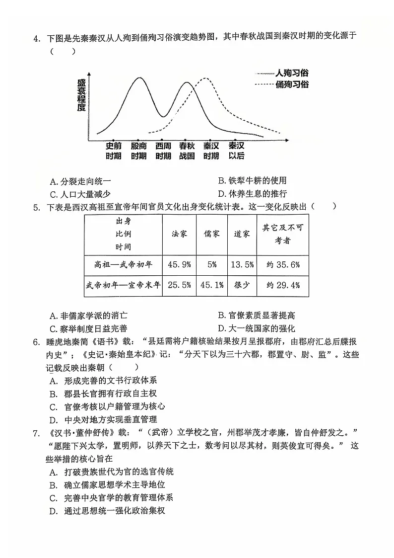 重庆市名校第一次联考2025-2026学年高三上学期10月考试历史试卷第2页