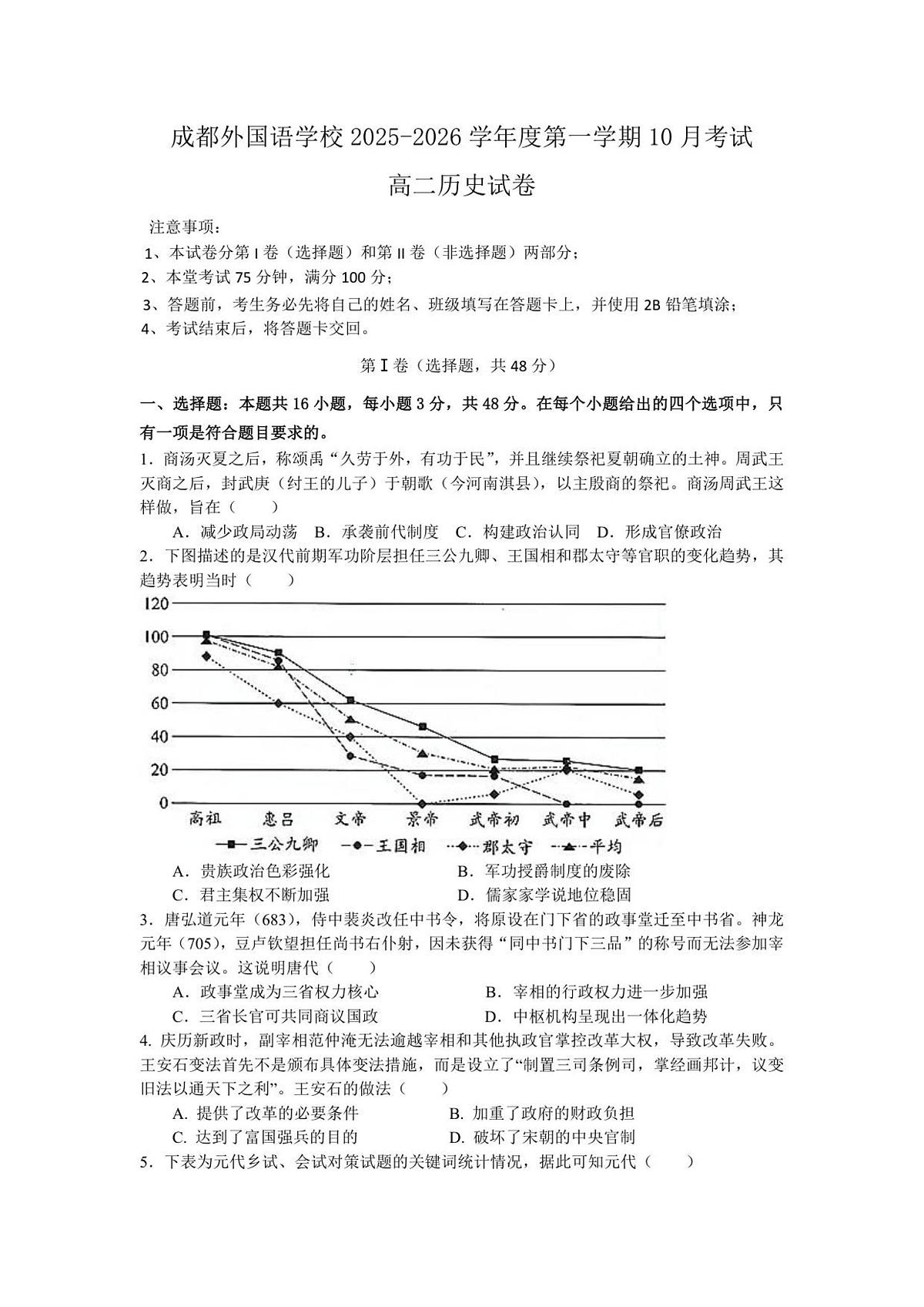 历史-四川省成都外国语学校2025-2026学年高二上学期10月月考试题和答案第1页