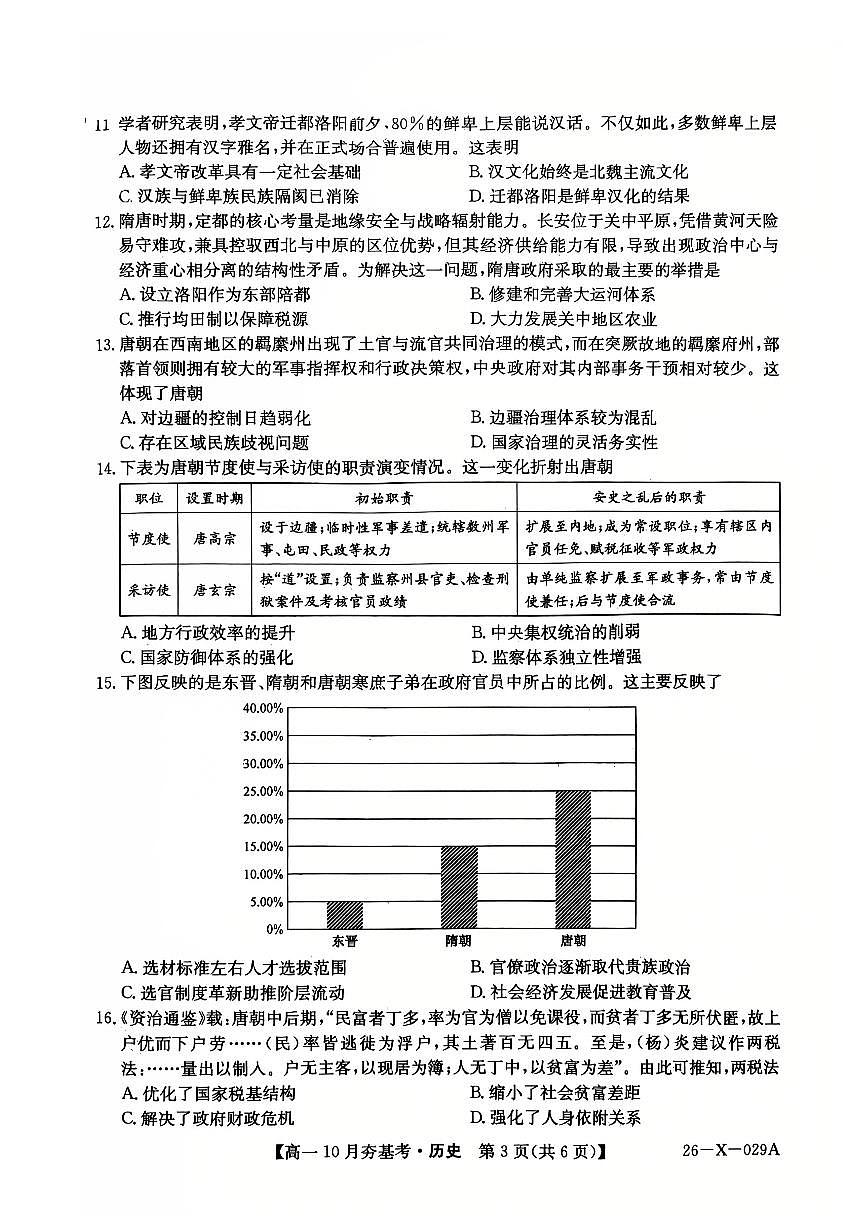山西省三晋卓越联盟2025-2026学年高一10月夯基考历史试卷第3页