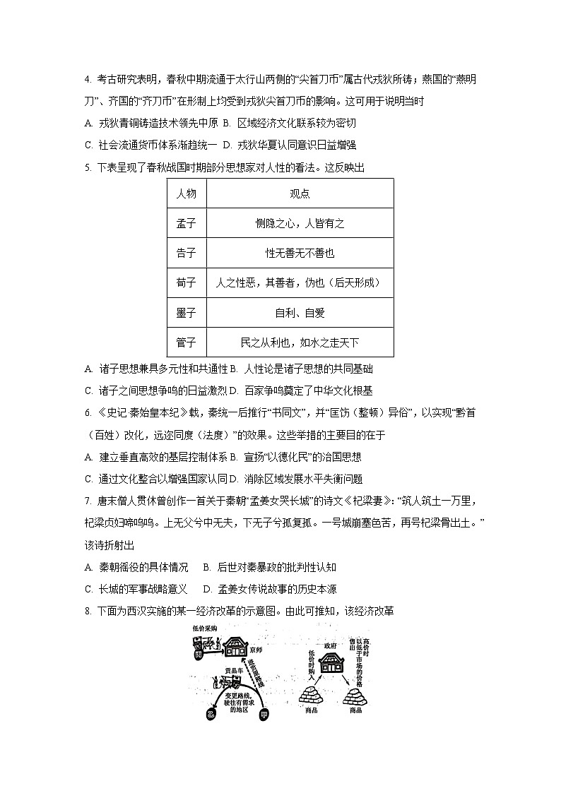 【历史】山西省大同市2025-2026学年高一上学期10月夯基考试题（学生版）第2页