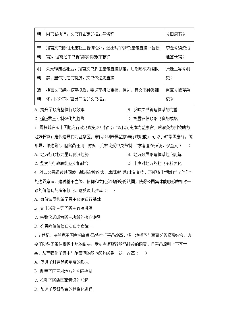 【历史】安徽省县中联盟2025-2026学年高二上学期10月月考试题（a卷）（学生版）第2页