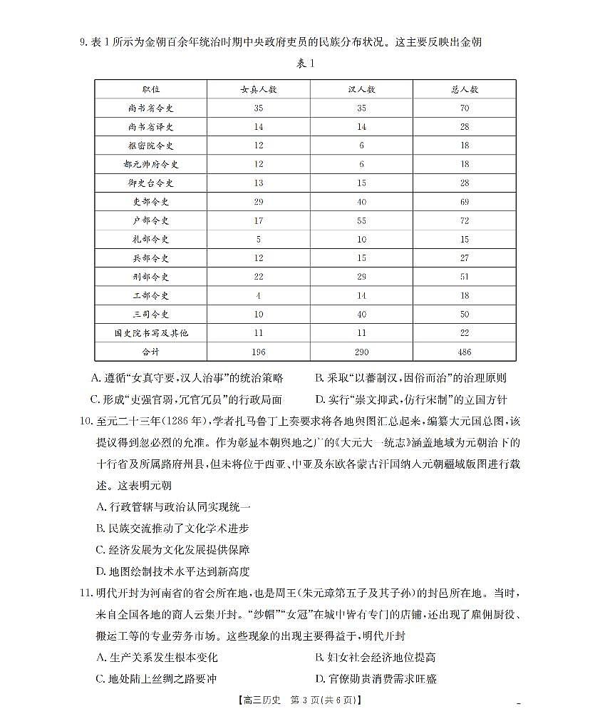 甘肃省2026届高三上学期10月联考（26-76C）历史试卷+答案第3页