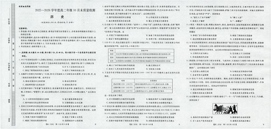 河南省部分重点中学2025~2026学年度高二年级10月末质量检测历史试题第1页