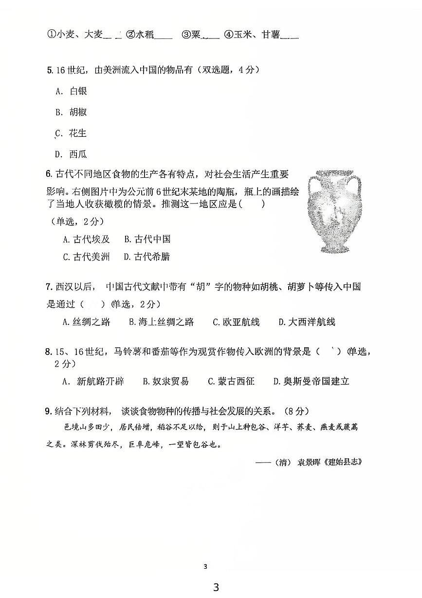 上海海事大学附属北蔡高级中学2025-2026学年高二上学期期中考试历史试题第3页