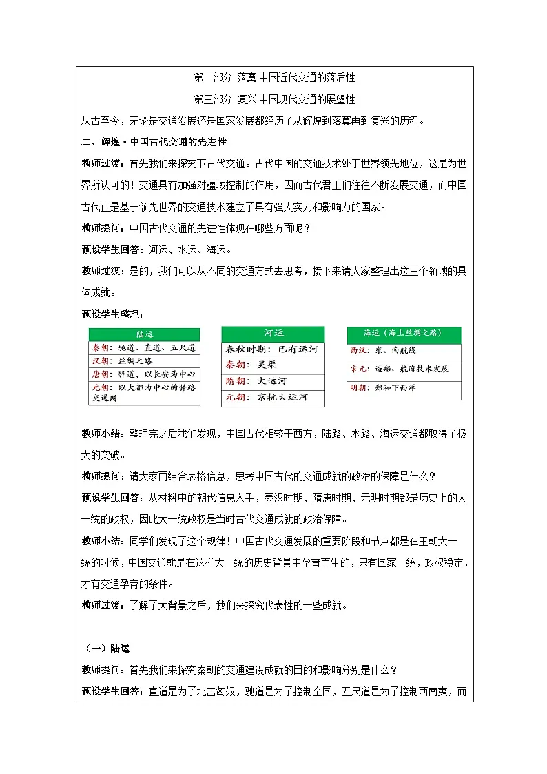统编版高中历史选择性必修二 第12课 水陆交通的变迁 教学设计第2页