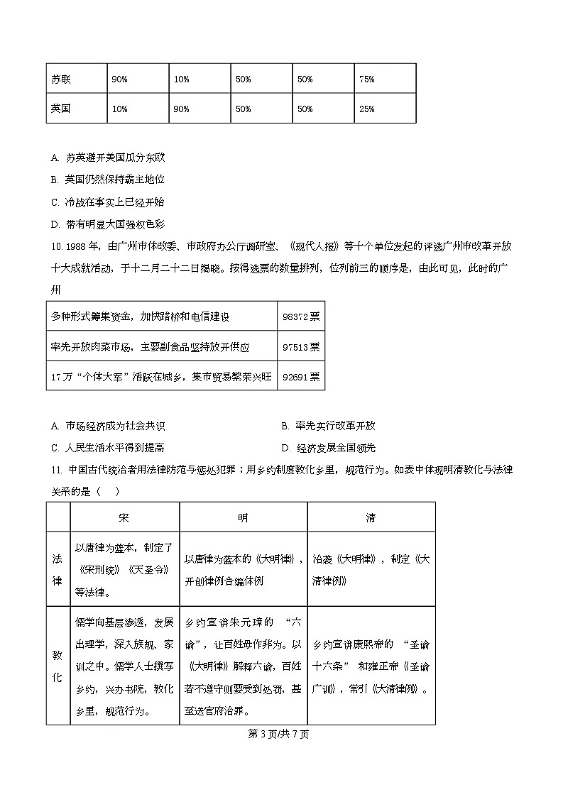 四川省成都市第一中学2026届高三上学期10月月考历史试题（原卷版）第3页