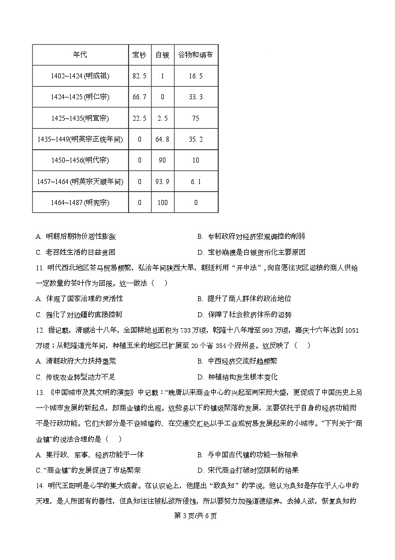 四川省成都市彭州中学2026届高三上学期11月月考历史试题（原卷版）第3页