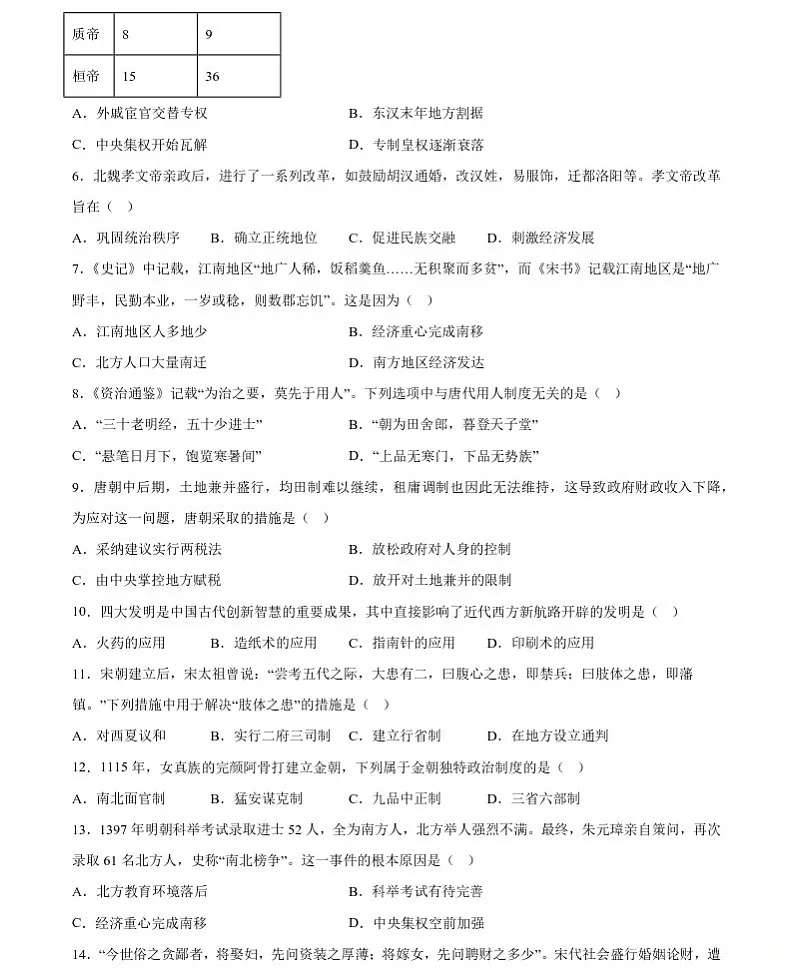 辽宁省大连市第二十四中学2025-2026学年高一上学期期中考试历史试卷第2页
