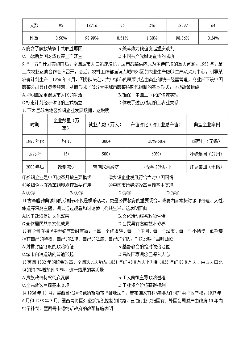湖北楚天协作体联考2025-2026学年高三上学期11月期中考试历史试卷第3页