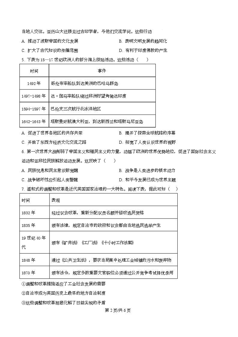 四川省双流棠湖中学2025届高三下高考模拟考试（六）历史试卷（原卷版）第2页