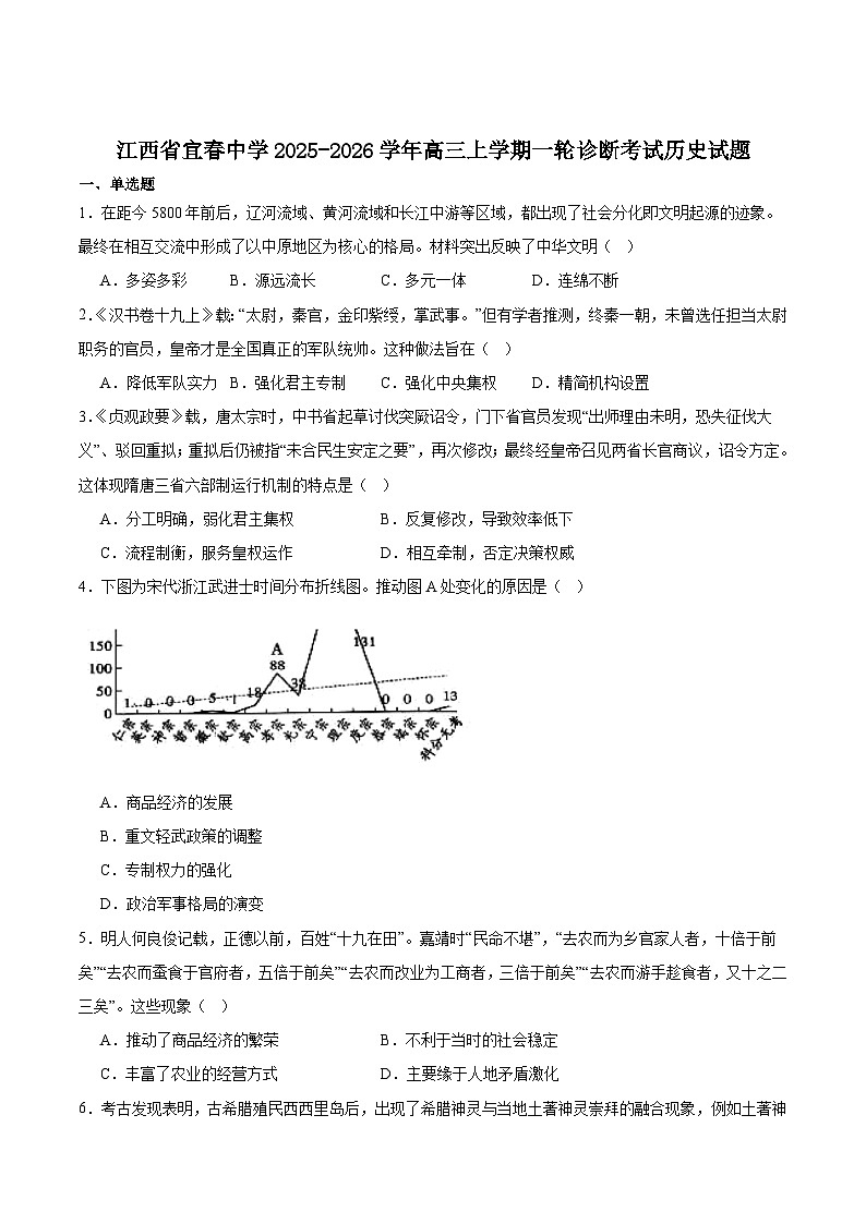 江西省宜春中学2026届高三上学期一轮诊断考试 历史 Word版含答案含答案解析第1页