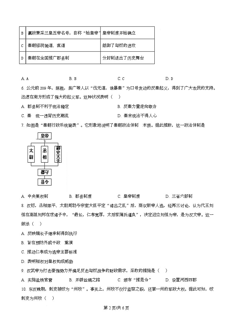 湖南省长沙市长郡中学2025-2026学年高一上学期期中考试历史试题（原卷版）第2页