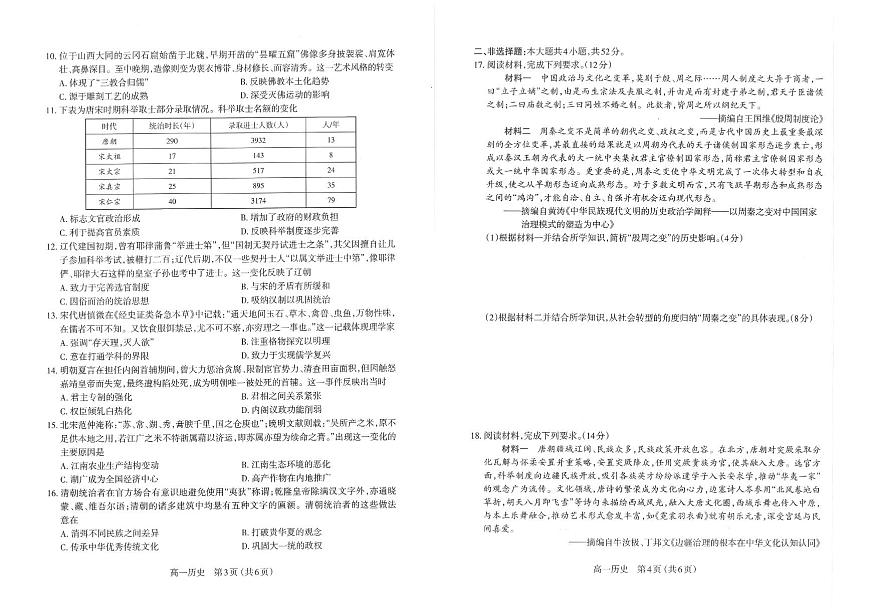 历史-山西省太原市2025-2026学年高一第一学期期中学业诊断试题及答案第2页