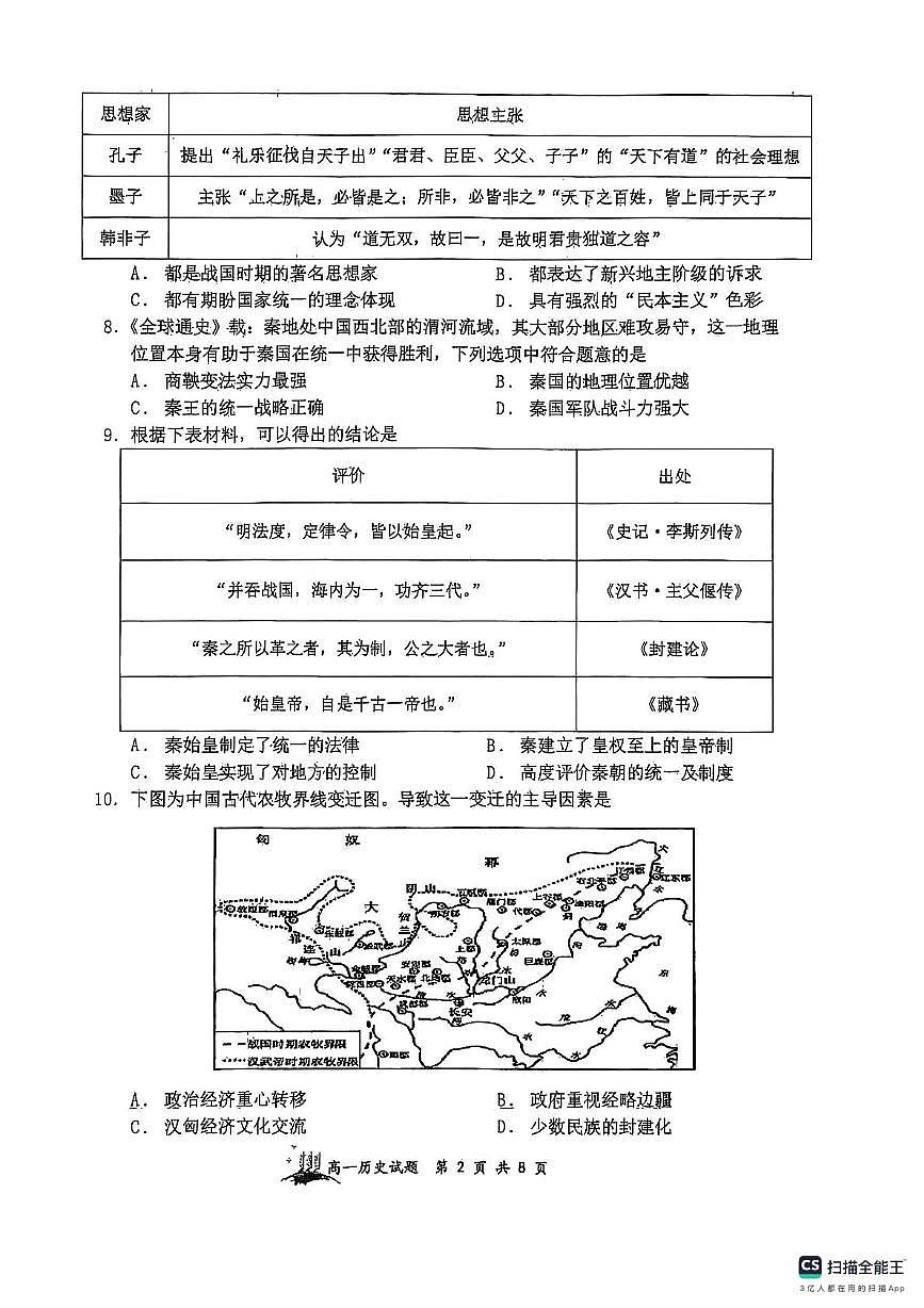 山西省太原市山西大学附属中学校2025-2026学年高一上学期期中考试历史试题第2页