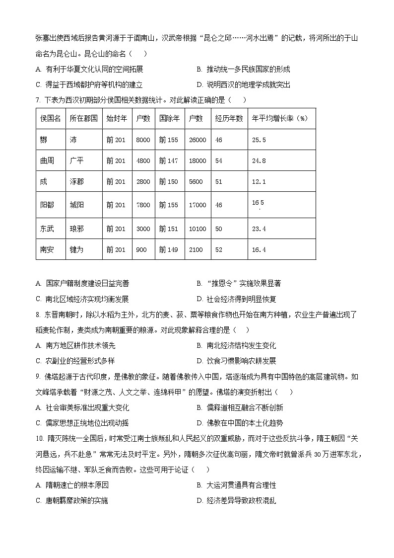 安徽省芜湖市市区联考2025~2026学年高一上学期期中考试历史试卷（C卷）  Word版无答案第2页