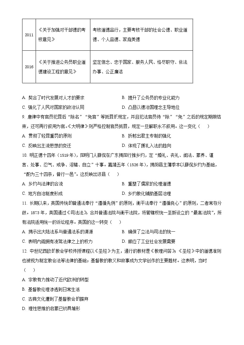 安徽省县中联盟2025-2026学年高二上学期期中考试历史试卷（原卷版）第3页