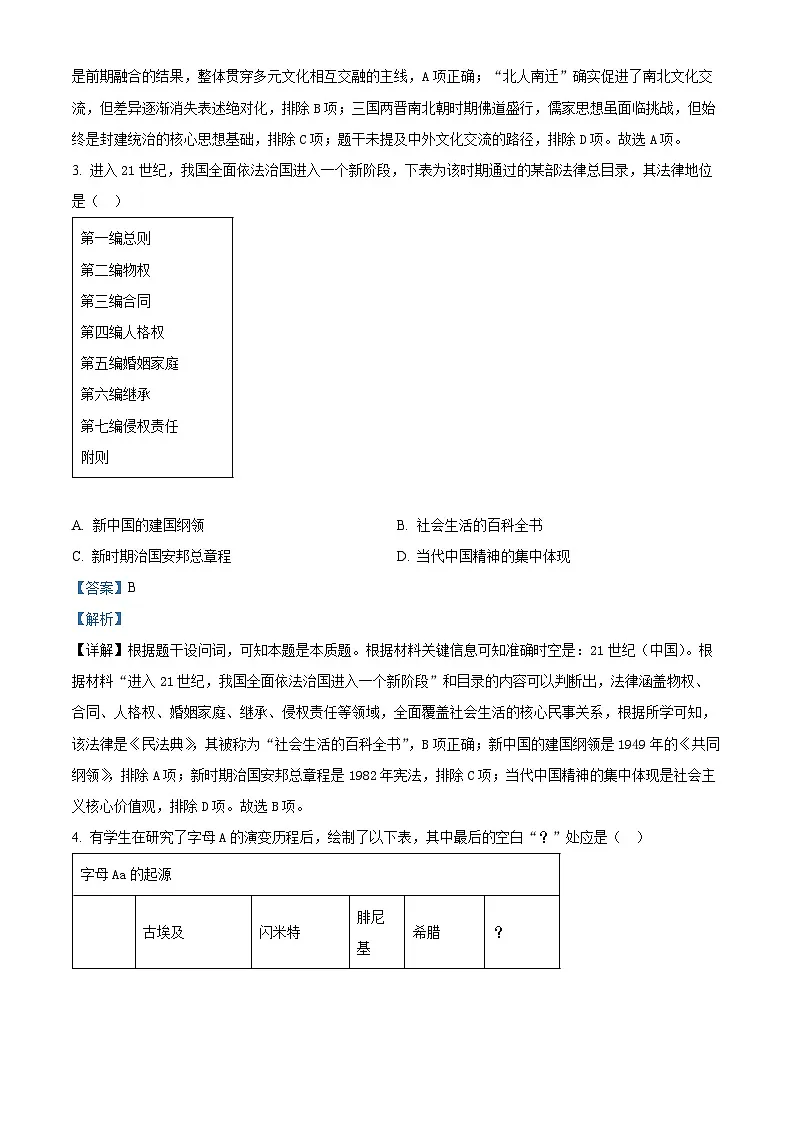 浙江省稽阳联谊学校2026届高三上学期11月联考历史试题 Word版含解析第2页