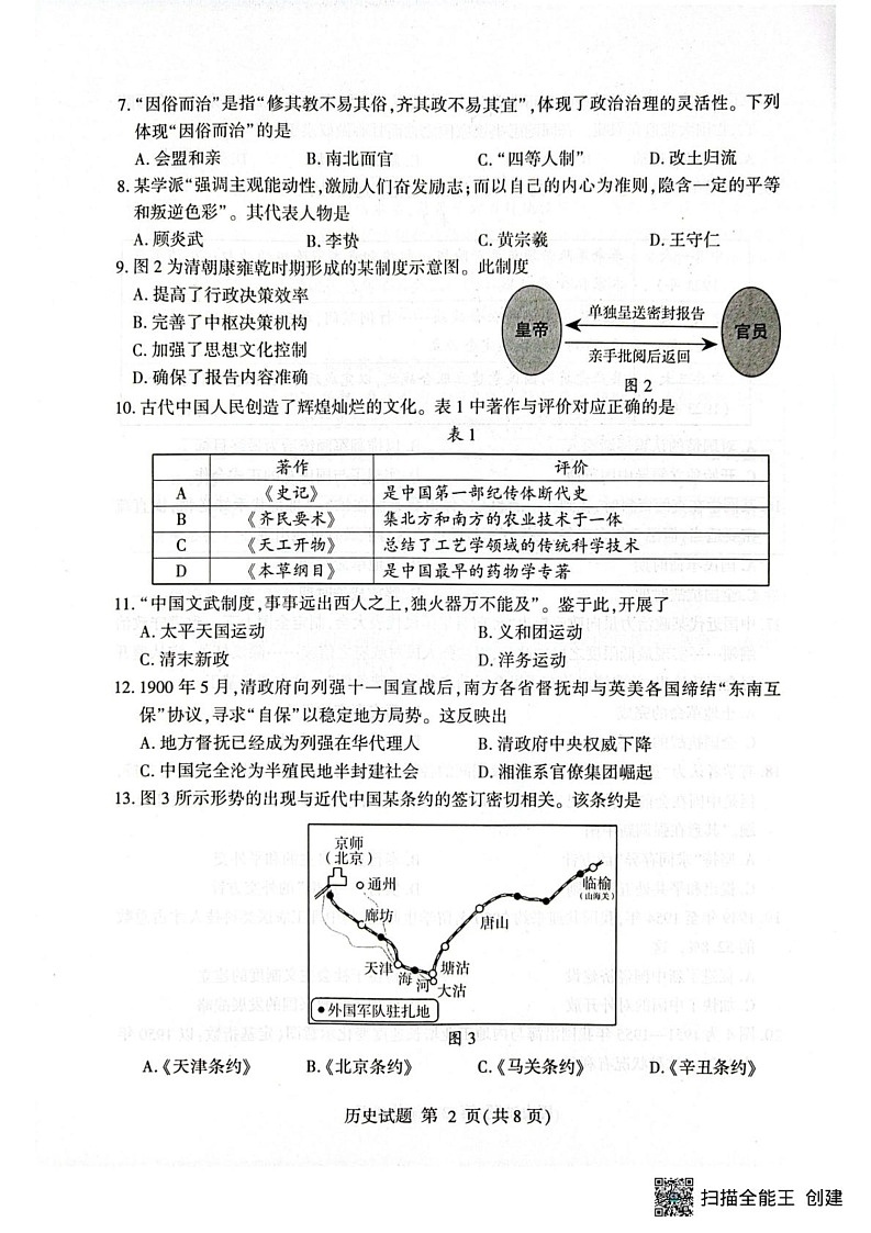 山东省临沂市2024-2025学年高一上学期期末学科素养水平监测历史试卷第2页
