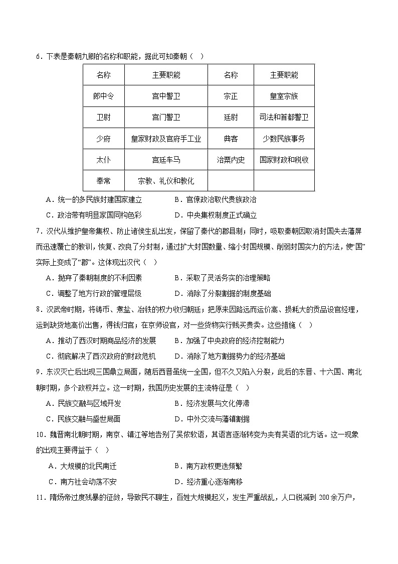 山西省大同市重点高中2025-2026学年高一上学期11月期中历史考试（含答案）第2页
