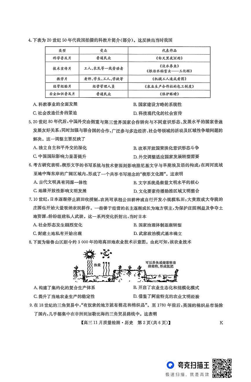 九师联盟2026届高三上学期11月质量检测历史试卷(下标K)+答案第2页