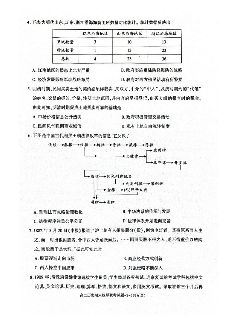陕西省汉中市部分学校联考2024-2025学年高二上学期期末考试历史试题第2页