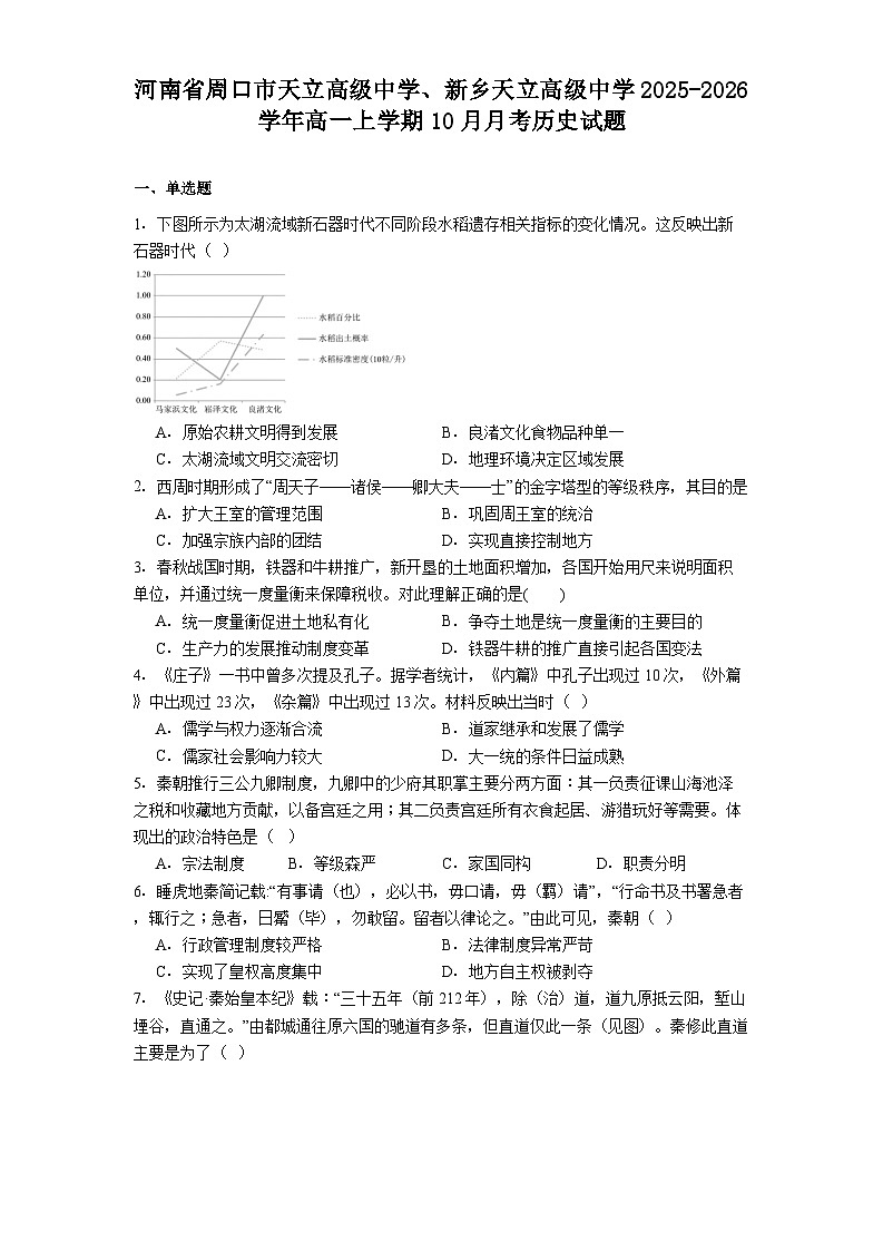 河南省周口市天立高级中学、新乡天立高级中学2025-2026学年高一上学期10月月考历史试题（解析版）第1页
