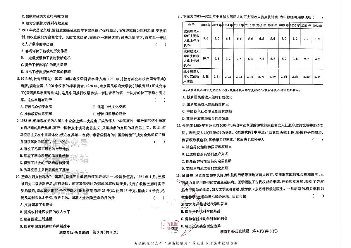 2025版《高考押题预测卷》（湖南专版） 历史第2页
