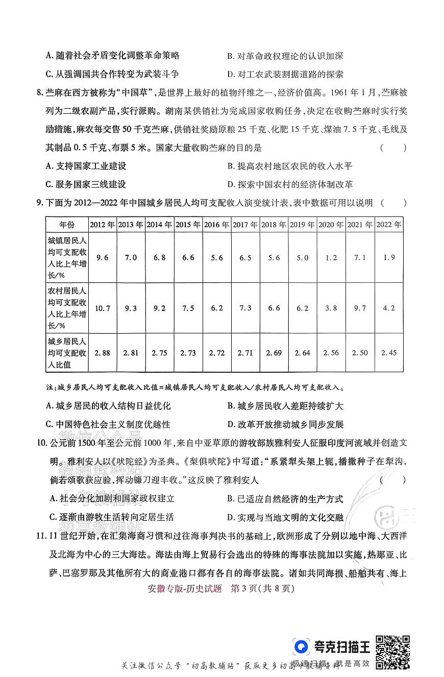 高考押题预测卷 2025安徽专版 历史第3页