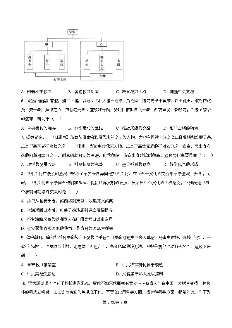 浙江省钱塘联盟2025-2026学年高一上学期期中考试历史试题 Word版无答案第2页