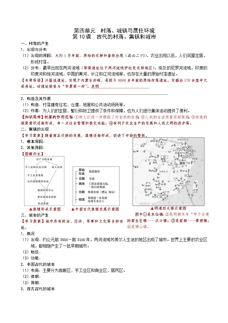 2026届高考历史一轮复习：结构性知识作业：选必二第四单元第1页