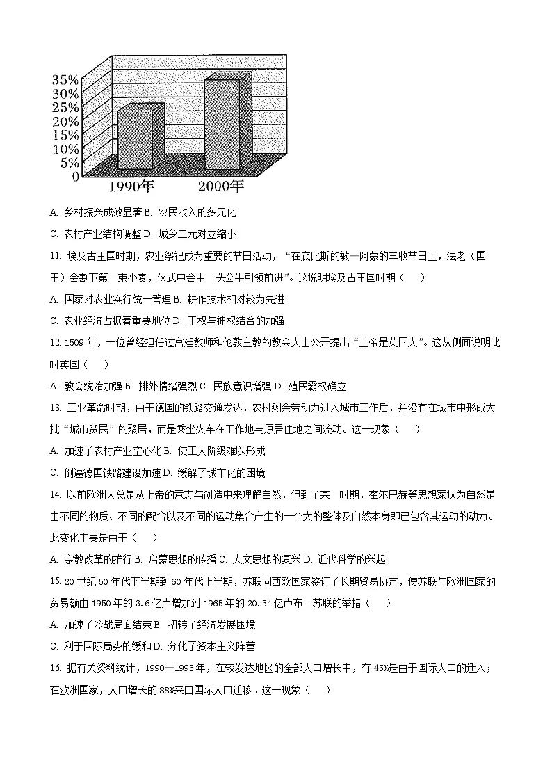 湘豫名校联考2024-2025学年高三上学期11月一轮复习诊断考试历史试题（原卷）第3页